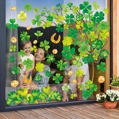6 Sheets St. Patrick’s Day Window Clings – Large Watercolor Clover Tree Decals,