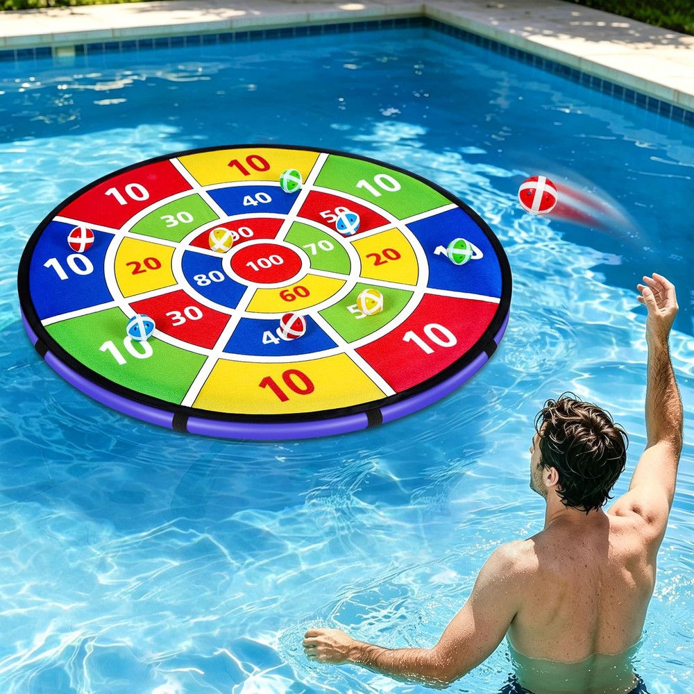 28 Inch Inflatable Dart Board Pool Game with Sticky Balls, Swimming Pool Wate…