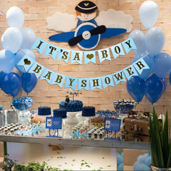 Blue Theme Glittery Letter Birth Announcement Sign Banner Hanging Pennant Decor
