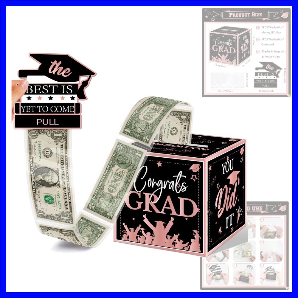 2026 Graduation Party Decorations Pink and Black Graduation Money Box for Cas…