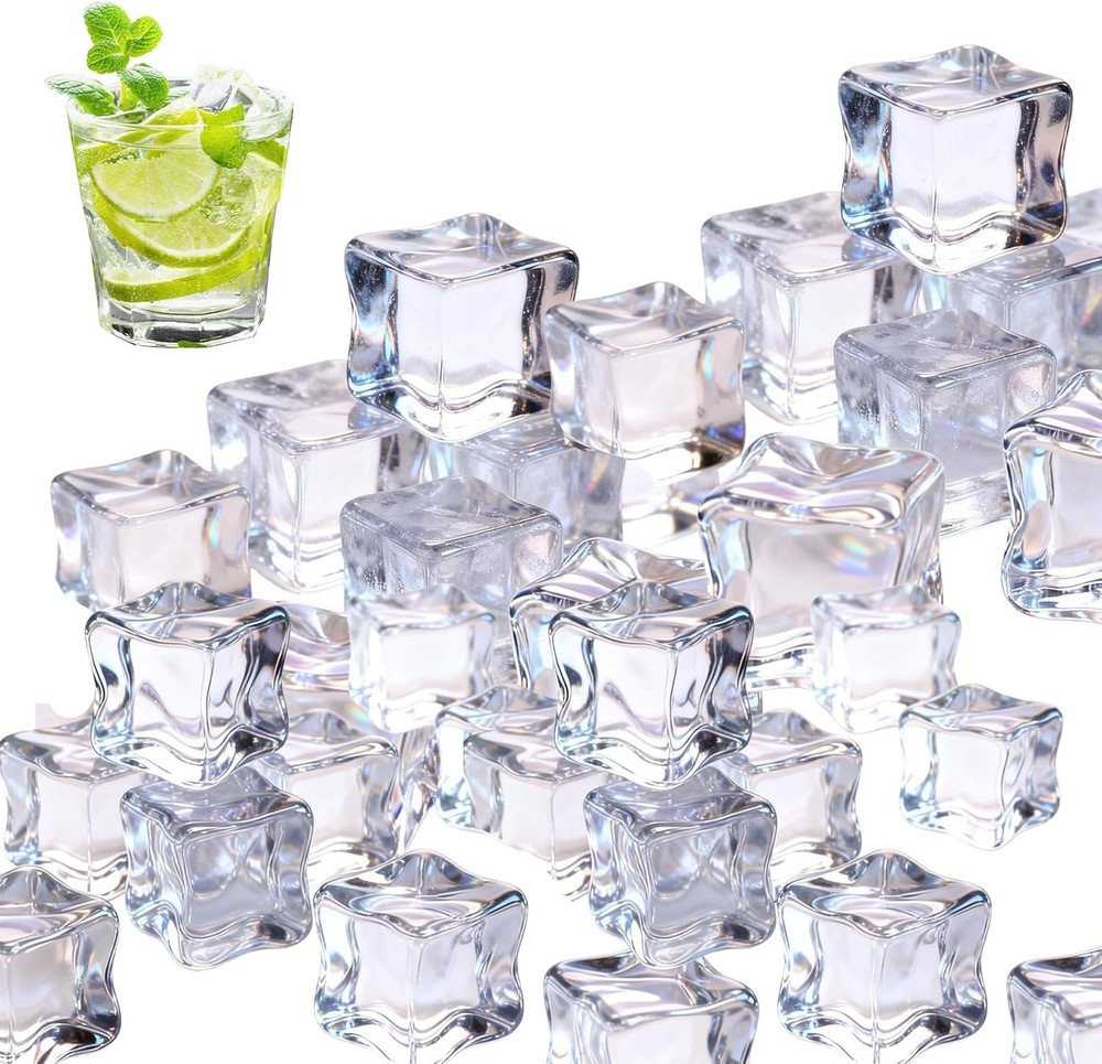 Fake Ice Cubes,50 pcs 0.7″ Realistic Clear Plastic Fake Ice,Acrylic Decorative