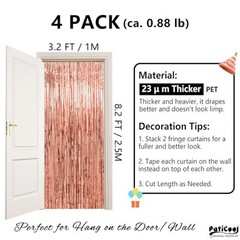 Tinsel Foil Fringe Curtain Backdrop – 38.4″W x 98.4″L (Pack of 4) Rose Gold