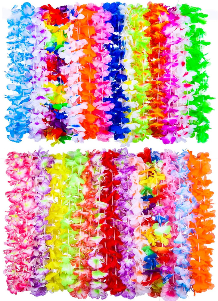 Hawaiian Leis Bulk 50 Pcs for Summer Beach Luau Party Decorations | 25 Colors, S