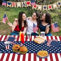 Fourth of July Decorations – Serve 24 – Patriotic Plates Tablecloth Napkins Cups