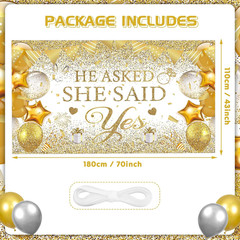 Gold Engagement Party Decorations White Gold Engagement Banner Backdrop He Asked