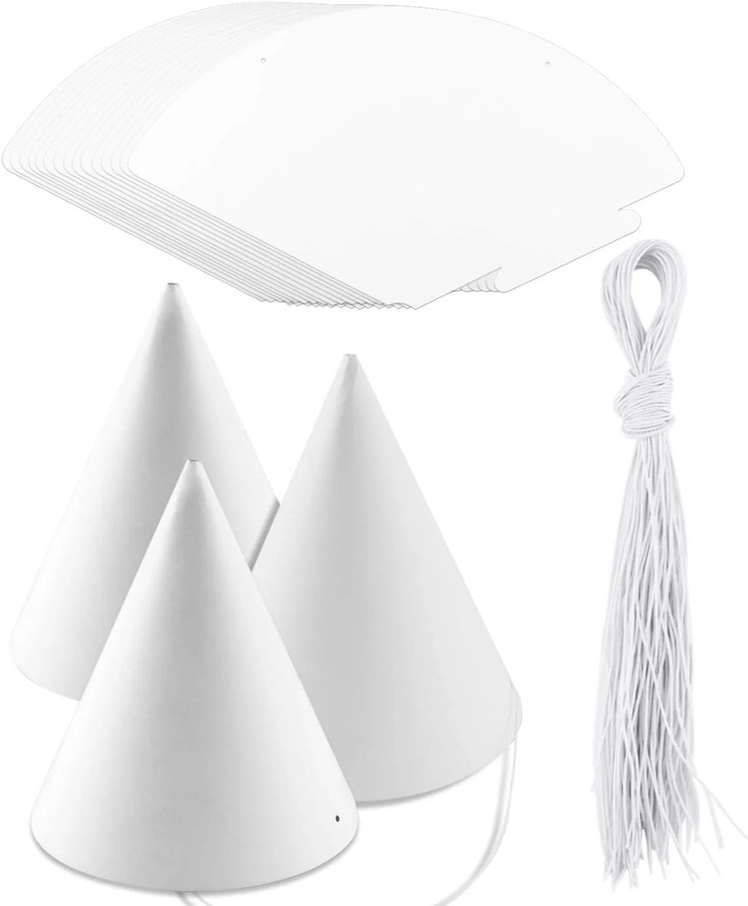 White Paper Party Hats for Birthday,Decorative Bulk Cone Hat for Adults Art DIY,