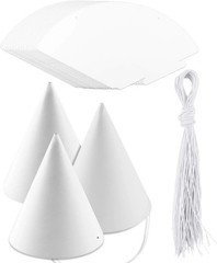 White Paper Party Hats for Birthday,Decorative Bulk Cone Hat for Adults Art DIY,