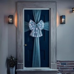 Grey Christmas Door Bow 20″ LED Lights Holiday Home Xmas Gift Decoration