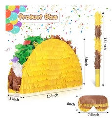 Taco Pinata Cinco de Mayo / Fiesta Party Decorations Includes Stick. 15x8x3.5 in