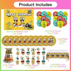 Cuphead Party Decorations Birthday Decor Set Plates Balloons Banner Cake toppers