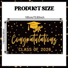 Congratulations Class Of 2026 Graduation Backdrop Black Gold Photo Background