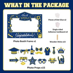 Graduation Decorations Class of 2026 Photo Booth Props – Blue and Gold 2026 Grad