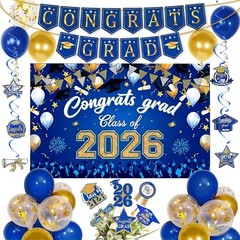Graduation Decorations 2026 Bundle Banner Balloons Swirls Cake Topper