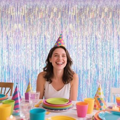 3.28×6.56ft 2 Packs Iridescent Party Decorations Fringe Backdrop Sparkling