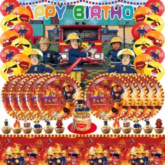 Fireman Sam Party Decorations Set Balloons Plates Cake Topper Banner