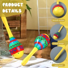 Fiesta Wooden Maracas 2 Pack Noisemakers for Parties and Celebrations