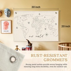 World Map for Kids Canvas Banner – World Maps for Wall, Kids Room Wall Decor,…