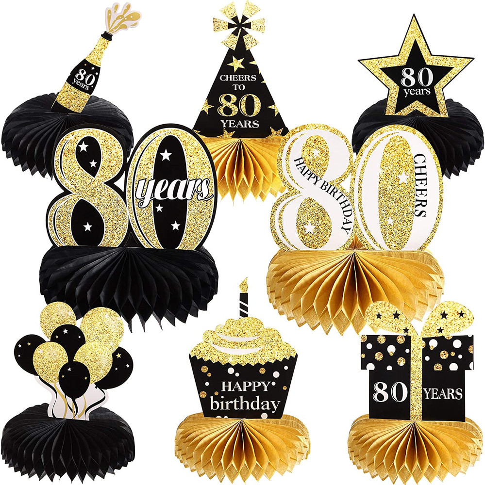 8 Pieces 80Th Birthday Table Decorations for Men and Women, Happy 80Th Honeycomb