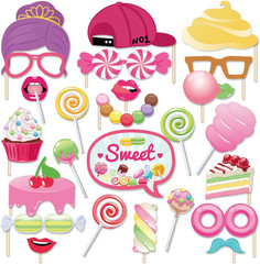 25 Pcs Candy Photo Booth Props with Stick, Candy Land Party Favors Selfie Props