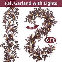 Neutral Fall Garland for Mantle Fireplace – 2 Pack 6Ft Plum Cimicifuga Seeded…