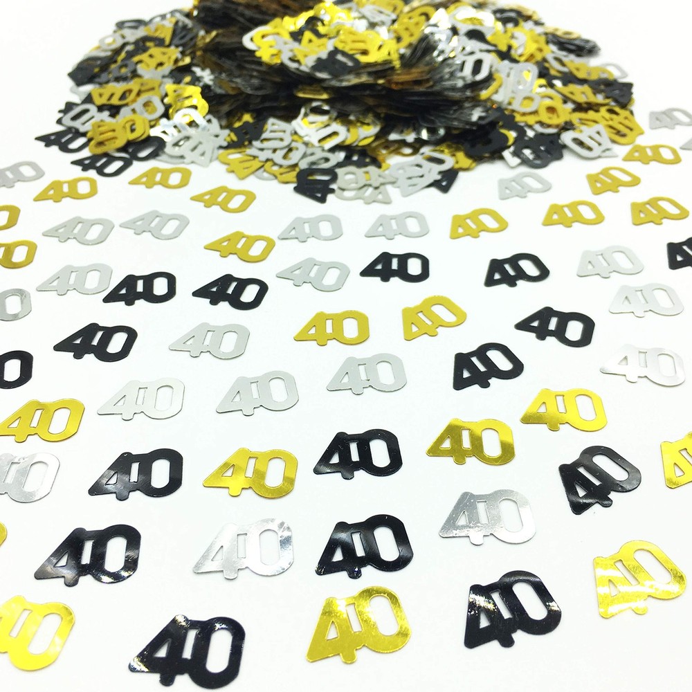 1.5 oz Number 40 Confetti Gold Black Silver Glitter Anniversary Table Decor