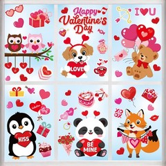 Happy Valentine’s Day Window Clings 6 Sheets, Red Pink Large Size, Multicolor