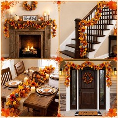 6 ft Fall Garland Decoration Autumn Sunflower Pumpkin Garland with Buffalo Pl…