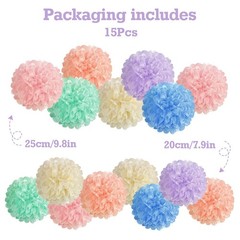 15PCS Pastel Paper Tissue Pom Poms Decoration Macaron Rainbow Candy Ice Cream…