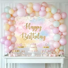 Rainbow Birthday Backdrop for Girls Colorful Pastel Clouds Happy 5x3ft