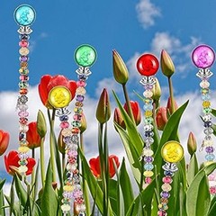 8 Piece DIY Garden Beaded Stakes Kit Stainless Steel Rods Colorful Tops