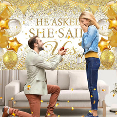 Gold Engagement Party Decorations White Gold Engagement Banner Backdrop He Asked