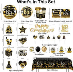 213Pcs 65Th Birthday Decorations for Men and Women, 350Gsm Thick Plates 2