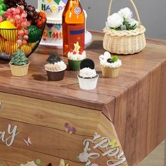 3 Pcs Floral Happy Birthday Tablecloths Cute Butterfly Wood Grain Table Cover