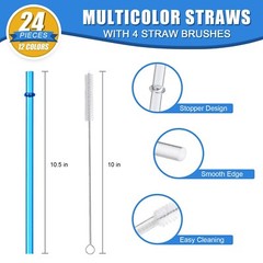 24 PCS, Reusable Straws with 4 Brushes, 10.5″ Long Tritan Hard Plastic Straws…