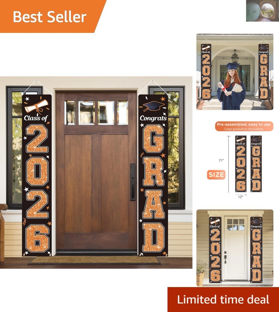 Orange & Black Graduation Banner for Class of 2026 – Indoor/Outdoor Flag 71″x12″