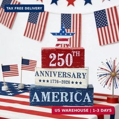 4 Pcs 250 Years American Anniversary Wooden Tabletop Decorations Red White Blue