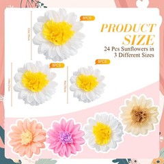 24 Pack Daisy Paper Flowers Decorations 3 Size Tissue Pom Poms Groovy Party