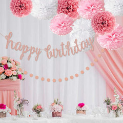 Pink Rose Gold Birthday Party Decorations Set, Rose Gold Glittery Happy Birthday