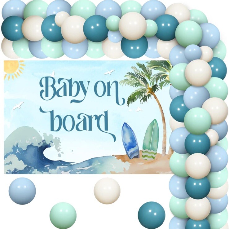 Surf Baby Shower Decorations, Baby On Board Baby Shower Decorations, Blue