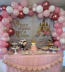 Aumeko 8x6ft Once Upon a Time Backdrop Pink Floral Gold Castle Princess