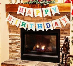 Colorful Happy Birthday Burlap Banner 5.1 inches x 7 inches, Beige,Rainbow