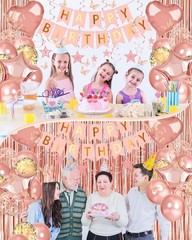 Rose Gold Happy Birthday Party Decorations, Happy Birthday Banner, Rose Gold …