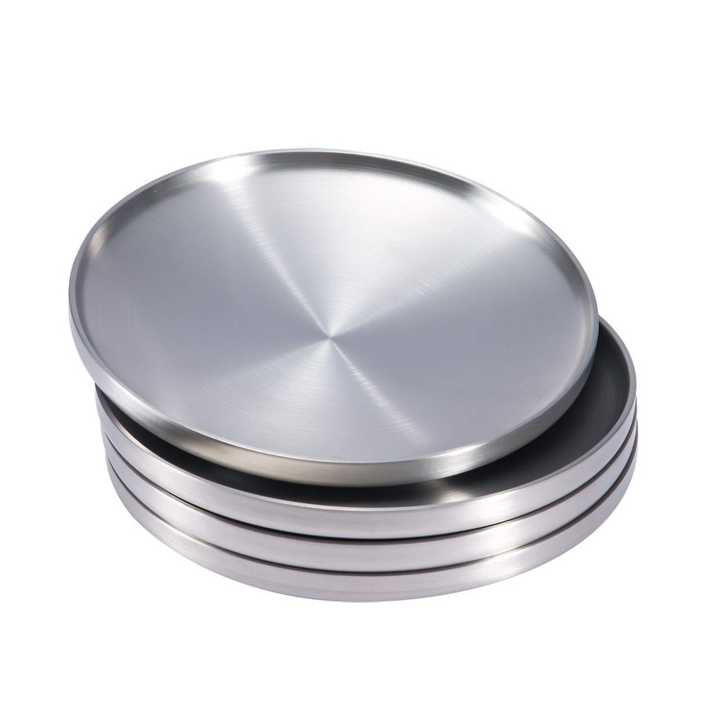 Sumerflos 304 Stainless Steel Dessert Appetizer Plates, 6.7″ Silver