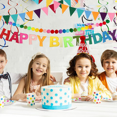 Pre Strung Happy Birthday Banner Set – Felt Ball Garland, Felt Birthday Hat and