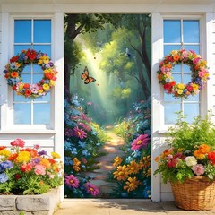 St. Patrick Day Banner 35.4″x70.8″ Fabric Spring Door Covers, Welcome Front D…