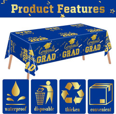 Graduation Decorations 2026, Blue and Gold Graduation Tablecloths, 2 Pack Congra