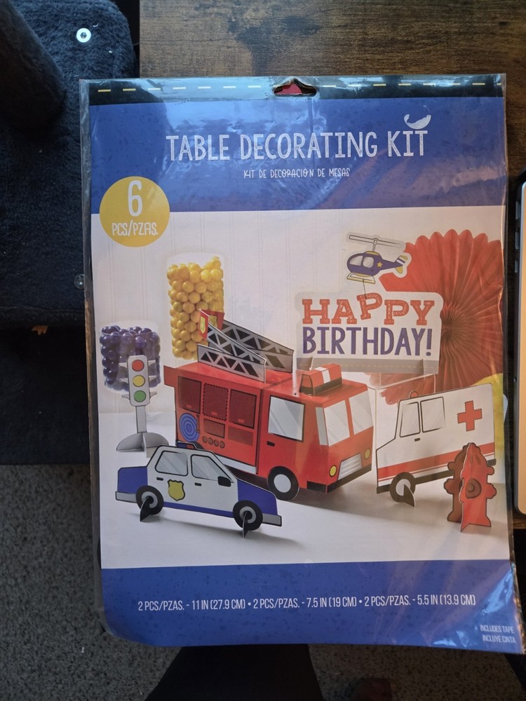First Responders Table Decorating Kit, NEW, Happy Birthday, Pack of 6