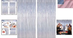 Glitter Silver Tinsel Foil Curtains 2 Pcs – Perfect for NYE & Engagement Parties