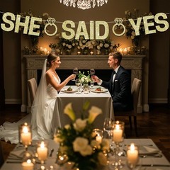 Pre-Strung Glitter Champagne Gold She Said Yes Banner Bridal Wedding Party Sign
