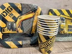 CAT Construction Trucks Little Machines Birthday Party Toppers w/ Plates & Cups
